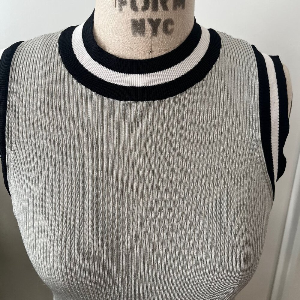 RAG & BONE Priya Metallic Striped Silver Knit Sleeveless Sweater Tank Top Size S - Picture 2 of 10